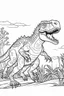 Placeholder: create a coloring page, white background Show a T-Rex patrolling the edge of its territory, marking the boundary with its scent and warning intruders to stay away ink drawing clipart, simple line illustrations, colored