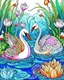 Placeholder: Stylized couple of two swans among lotus flowers (water lilies) and pond plants. Freehand sketch for adult anti stress coloring book cover,, colorful page, cooler background, perfect composition, beautiful detailed intricate insanely detailed octane render trending on artstation, photorealistic, soft natural volumetric cinematic perfect light, chiaroscuro, masterpiece, oil on canvas, raphael, caravaggio, greg rutkowski, beeple, beksinski, giger, black and white still, digital Art, perfect coloer