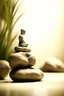 Placeholder: delicate background with spa stones and a bamboo stem, sand in the background, a silhouette of a girl in a yoga pose sitting on the stones, photorealistic photo