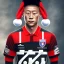 Placeholder: Keisuke Honda wearing a Santa hat and sitting in a Shinkansen in Tokyo