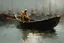 Placeholder: Masterpiece, best quality, oil painting, Jeremy Mann style, old stoic muscular shirtless fisherman on his boat in front of the harbor