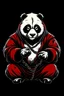 Placeholder: Vector Art, Front View, Kung Fu Panda, stylized, top half, half skin, black background, chains around body, Red eyes