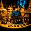 Placeholder: A fairytale installation of a village made of cake-frosting and felt, visitors can walk inside the installation high contrasts, frame, extreme detailed, movie shot, volumetric light, rich moody colors, noon-light, nightmare, bokeh, also something else, orero dream, Max Ernst style