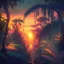 Placeholder: fantasy jungle at sunset