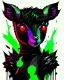 Placeholder: Comic book art style black lamb with red eyes, contrasting green meadow, cartoonist, digital portrait, dark fantasy, black iridescent skin, holographic, shiny, PVC texture, wet look, anime, gothic