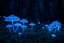 Placeholder: (masterpiece), best quality, A magical glade with glowing blue mushrooms on a quiet night., GHIBSKY style, country side, Japan, night beautiful weather,blue neon lights glowing