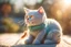 Placeholder: knitted cat in sunshine, ethereal, cinematic postprocessing, bokeh, dof