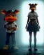 Placeholder: Waist up portrait, hybrid character, waitress British woman with classic muppet mask that covers her entire head and face, Sesame Street style, latex dress, short shirt, old school tattoo, hot, smooth, unreal engine 5, god lights, ray tracing, neon, RTX, lumen lighting, ultra detail, volumetric lighting, 3d.