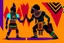 Placeholder: two arafed persons arguing in ritual combat stance, afrofuturism, arafed angularity, aztec vibe, patchwork vibe, side view, aztec room with extreme body action, sharp color contrasts, amazing shadows, exaggerated limbs and heads, minimal cozy, warm palette, bright bold warm summer colors, ritual scene, futuristic tribal style, Aztec influence, sculptural helmets, spiked headdress, geometric borders, patterned red rug over dark wooden floor, tribal ceramic vases with potted plants