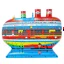 Placeholder: A red and blue cruise ship in the sky with rainbows designed in Matryoshka dolls painted by Frank Lloyd Wright