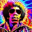 Placeholder: a realistic picture of Jimi Hendrix at a turntable with headphones on being a DJ, vivid color, with sunglasses, psychedelic trippy art