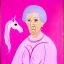 Placeholder: Retrato de una abuela muy guapa llamada Carmen Mozos Bugallo montando un unicornio rosa con el estilo de Pablo Picasso