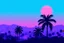 Placeholder: 8 bit pixelart of synthwave sun, synthwave color only, palmtrees synthwave, synthwave collored, vaporwave, grid, city skyline,