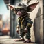 Placeholder: cool gremlin leaning against a wall, wearing flip down glasses, in the style of a fallout 4,bokeh like f/0.8, tilt-shift lens 8k, high detail, smooth render, down-light, unreal engine, prize winning