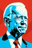 Placeholder: stylized stencil portrait of Joe biden in solid red, beige and (light and dark) blue