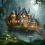 Placeholder: a magical house in the woods, vertical, sharp, vines, candlelit, endor, ornate, elegant, highly detailed, digital painting, artstation, concept art, smooth, sharp focus, illustration, 8k, splash art, wallpaper, key visual