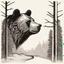 Placeholder: M shaped bear head combined with woods silhouette in backround, letterpress style, minimalistic pencil art