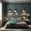 Placeholder: Hang 3 pendant lights in a bedroom. The pendant lights should be complete different.