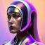 Placeholder: woman, rounded face, purple and gold, round helmet, decorative color feathers, retro futuristic, latex coat, soft color, highly detailed, art stations, concept art, smooth, unreal engine 5, god rays, ray tracing, RTX, lumen lighting, ultra detail, volumetric lighting, 3d, finely drawn, high definition, high resolution.