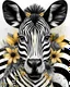 Placeholder: Mixed media representation of a zebra face, paper cutout aquarelle style intertwined with vector graphic flowers in watercolor, black and white horizontal stripes uniform in size, flanked by resin-made golden elements, banner featuring hand-lettered typography and an exact geometric pattern of black and white stripes filling the background, trending on ArtStation with sharp focus, intricate details by Greg Rutkowski, ultra realistic, digital painting., Watercolor, trending on artstation, sharp f