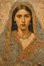 Placeholder: A mosaic from the Ras Shamra era, with a beautiful Arab girl in the middle, painted by Van Gogh