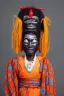 Placeholder: Portrait buxom African lady wearing a noh mask, full body shot, full-color medium shot, style of Japanese noh masks