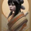 Placeholder: storybook illustration of cute little tengu yokai girl, raven-black hair, wearing a kimono, digital painting, pastel, illustration, procreate, epic, fantastic, featured on cgsociety.Art by Greg Rutkowski, Alphonse Mucha, Artgerm ,