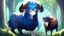 Placeholder: Girl, blue hair, goat horns, clearing in forest, goat foot.