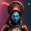 Placeholder: Maori cyber woman, sci-fi, rounded face, blood, black, gold, brown, samurai helmet, decorative color feathers, retro, simetric, circuits, neon style, a lot of led lights, leather, vibrant color, highly detailed, art stations, concept art, smooth, unreal engine 5, god rays, ray tracing, RTX, lumen lighting, ultra detail, volumetric lighting, 3d, finely drawn, high definition, high resolution.