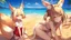 Placeholder: Highly detailed medium shot of a fennec fox, sand, red, cute, sun, hot, cacti