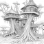 Placeholder: swamp shake, Whispering Cypress Swirls, Clyster crisp clear lines, clean line art, line art, Black and white coloring page, for adult, perfect shape, each image separate model treehouse, realistic, unique, unique style, masterpiece, variation, clean coloring page, vector coloring book illustration, no shading, only draw outlines, crisp, full page, use up the entire screen,