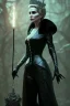 Placeholder: Constance Langdon as evil queen in black leather, leather, busty, cleavage, angry, stern look. character design by cory loftis, fenghua zhong, ryohei hase, ismail inceoglu and ruan jia. unreal engine 5, artistic lighting, highly detailed, photorealistic, fantasy