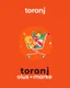 Placeholder: A beautiful design with a shopping cart in the middle filled with supermarket products on an orange and red background with some white and a special, amazing and eye-catching design with the words (toranj plus market) at the top of the image as a logo.