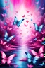 Placeholder: vibrant psychedelic water painting image, airbrush, 64k, cartoon art image of background WHITE and pink BUTTERFLIES , futurism style