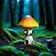 Placeholder: "Close up of a wonderful tiny Mushroom Tower home. Yellow and orange with bright white, deep black and contrasting tones of gray. Illuminated bioluminescent forest. Professional painter, master at composition. small but detailed. broken, blurred background, voluminous lighting"