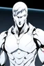 Placeholder: Anime the same photo but wearing a white superhero suit with a lite modern armour