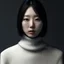 Placeholder: close-up, portrait photo, beautiful artificial Korean being, tight turtleneck, symmetrical, minimalism