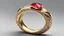 Placeholder: <lora:FantasyIcons_Rings:0.8>,(((white background:1.4))), gold metal ring, luminous snake-shaped gemstone, red rubies on the sides of the ring