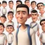 Placeholder: a caricature portrait of a young western man standing in front of a white wall. He is wearing a white sweatshirt. black hair. short buzz cut hair style. light skin. dark eye pupils. small eyes. black thick eyebrow. big round face shape. a bit small goatee. big nose. thick mouth. pixar style. 3D. 4k. portrait. highly detailed. sharp focus. high resolution. full color. cinema lighting