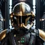 Placeholder: star wars bald male corellian pilot wearing gunmetal grey and black First Order TIE pilot armored flightsuit and helmet with gold trim inside the jedi temple, centered head and shoulders portrait, hyperdetailed, dynamic lighting, hyperdetailed background, 8k resolution, volumetric lighting, light skin, fully symmetric details