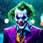 Placeholder: 3D Vaporwave vintage digital painting hyper realistic scary joker laughing at the rain and a cigar in hand in a close up portrait mode photo