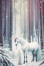 Placeholder: in a cosy vintage style, a unicorn in a white forest