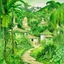 Placeholder: A lime green village in a jungle designed in ancient Greek mosaics painted by John Singer Sargent