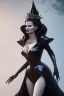 Placeholder: Geena Davis as evil queen in black leather gown, evil, busty, cleavage, curvy, angry, stern look. character design by cory loftis, fenghua zhong, ryohei hase, ismail inceoglu and ruan jia. unreal engine 5, artistic lighting, highly detailed, photorealistic, fantasy