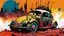 Placeholder: create an abstract, powerful, stripped down, armored, post apocalyptic Volkwagen beetle hot rod with highly detailed features, lost in a horrific industrial wasteland, in the comic book art style of Bill Sienkiewicz, Mike Mignola, and Jean Giraud Moebius , searing lines , forceful strokes, precisely drawn, inked, and colored