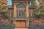 Placeholder: museum quality color woodcut of a fanciful 1920's French country villa with ornate art nouveau appointments and doors in the style of Gustave Baumann, with a fine art aesthetic, highly detailed, finely cut ,8k render,