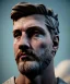 Placeholder: Gran angular, Realistic image, roman sculpture, marble material, Lionel Messi, Laurel wreath model, miguel angel style, emperador, God light, god rays, 4k resolution, ornate details, soft lighting, unreal engine 5, soft cyan background.