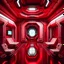 Placeholder: Cartoon futuristic dark red, red, and white space base interior