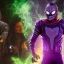 Placeholder: Kevin Bacon as Mysterio, Marvel, Green mist, MCU Multiverse, Zombie Avengers, Purple Background, Green clouds, Mist in helmet, Evil Dead Cabin, Necronomicon Book,