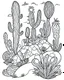 Placeholder: outline art for stoners coloring pages with A very simple and super minimal design featuring A psychedelic desert oasis with cacti shaped like giant buds, white background, sketch style, fully body, only use outline, cartoon style, clean line art, white background, no shadows and clear and well outlined